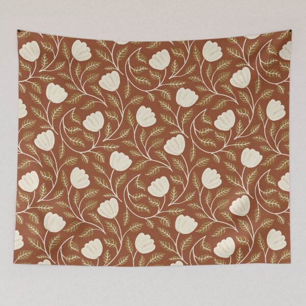 Item preview, Vintage floral pattern on a brown background designed and sold by Sonja Birkelbach.
