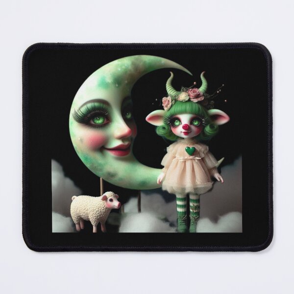 Item preview, Pastel Goth Green Fawn Doll and Crescent Moon designed and sold by LujziWorld.