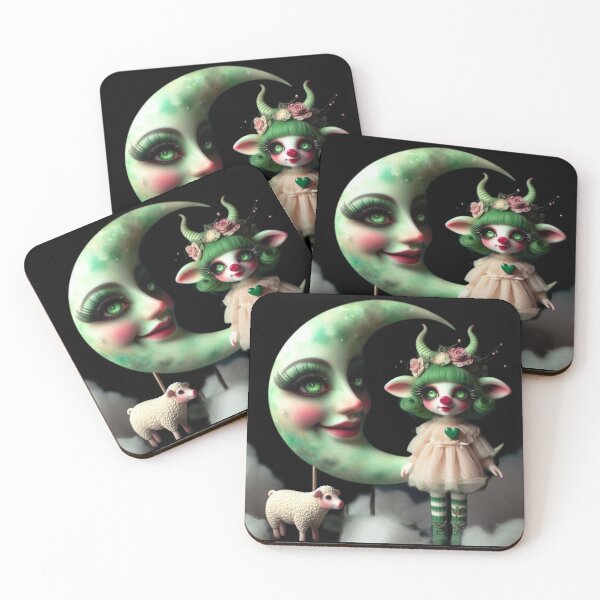 Item preview, Pastel Goth Green Fawn Doll and Crescent Moon designed and sold by LujziWorld.