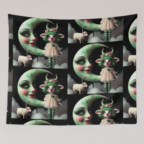 Item preview, Pastel Goth Green Fawn Doll and Crescent Moon designed and sold by LujziWorld.