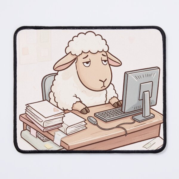 Item preview, Sheep Burnout Sticker – Just Existing Work Meme designed and sold by SoftAuraStudi0.