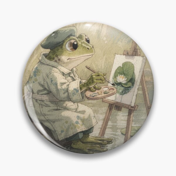 Item preview, Frog Painter at His Lily Pad Easel Cottagecore Art designed and sold by PictorialWhimsy.