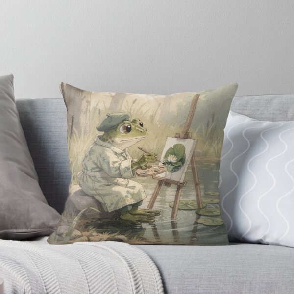 Item preview, Frog Painter at His Lily Pad Easel Cottagecore Art designed and sold by PictorialWhimsy.