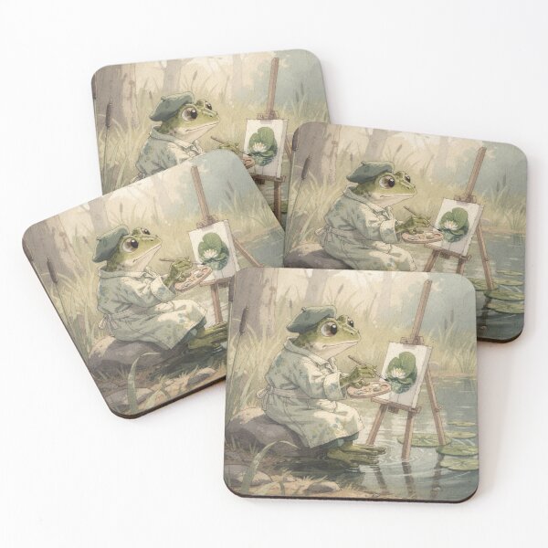 Item preview, Frog Painter at His Lily Pad Easel Cottagecore Art designed and sold by PictorialWhimsy.