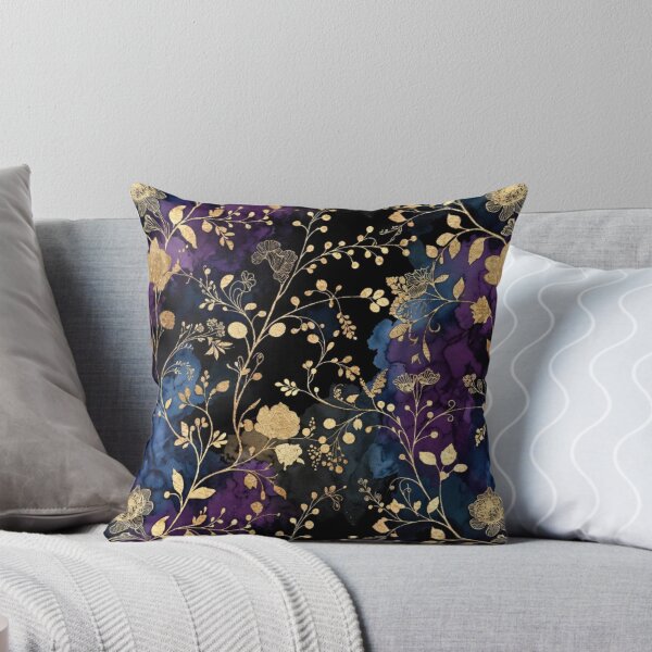 Item preview, Gold Botanical Watercolor Pattern | Purple Blue Floral Design | Luxury Dark Floral Artwork designed and sold by GalleryPeak.