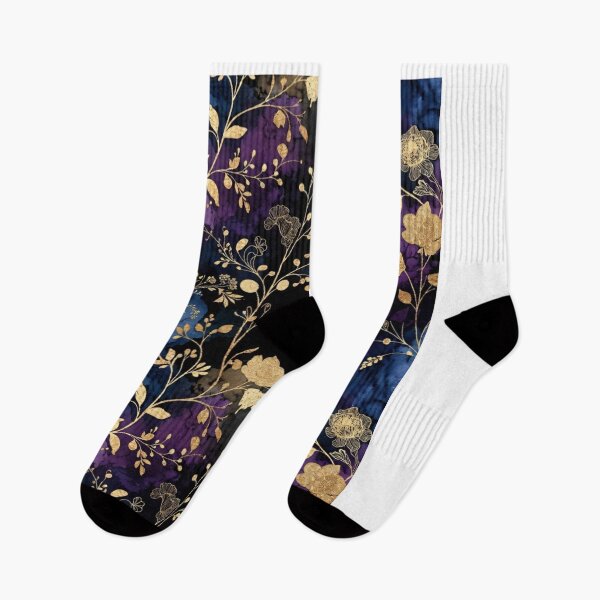 Item preview, Gold Botanical Watercolor Pattern | Purple Blue Floral Design | Luxury Dark Floral Artwork designed and sold by GalleryPeak.