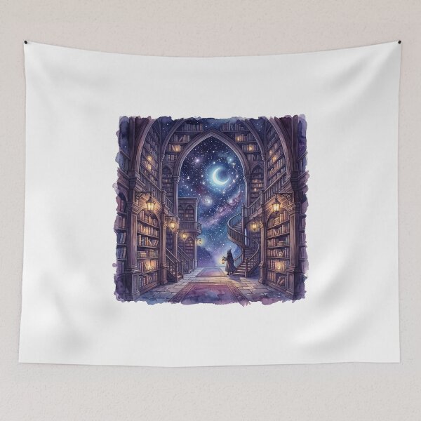 Item preview, Watercolor Celestial Library Surreal Painting designed and sold by ryanguas.