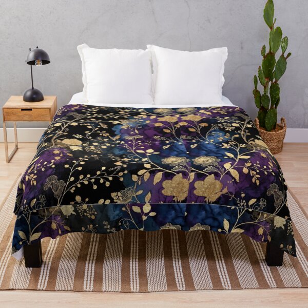 Item preview, Gold Botanical Watercolor Pattern | Purple Blue Floral Design | Luxury Dark Floral Artwork designed and sold by GalleryPeak.