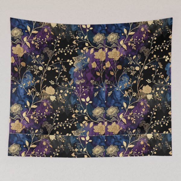 Item preview, Gold Botanical Watercolor Pattern | Purple Blue Floral Design | Luxury Dark Floral Artwork designed and sold by GalleryPeak.