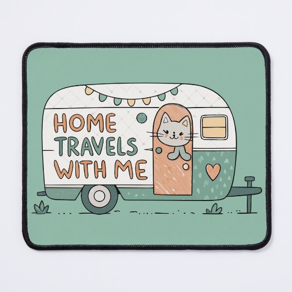 Item preview, Vintage Home Travels With Me Retro Camper Trailer Cute Cat Road Trip Art designed and sold by Ahmed-khafagy.