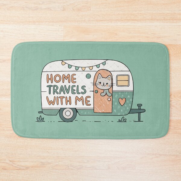 Item preview, Vintage Home Travels With Me Retro Camper Trailer Cute Cat Road Trip Art designed and sold by Ahmed-khafagy.