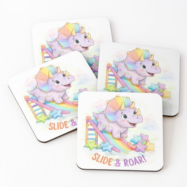 Item preview, Cute Rainbow Triceratops Slide – Kawaii Dinosaur Watercolor Illustration | Slide & Roar Kids Design designed and sold by JessLamunn89.
