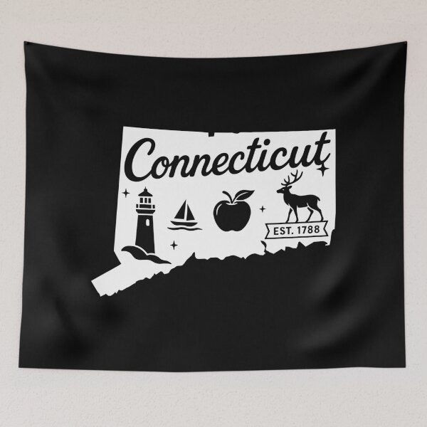 Item preview, Connecticut State Vintage Lighthouse Sailboat Deer Retro Map Art designed and sold by Sunflo67.