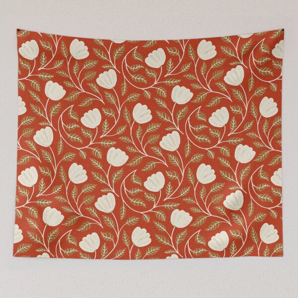 Item preview, Vintage floral pattern on a Scandinavian red background designed and sold by Sonja Birkelbach.