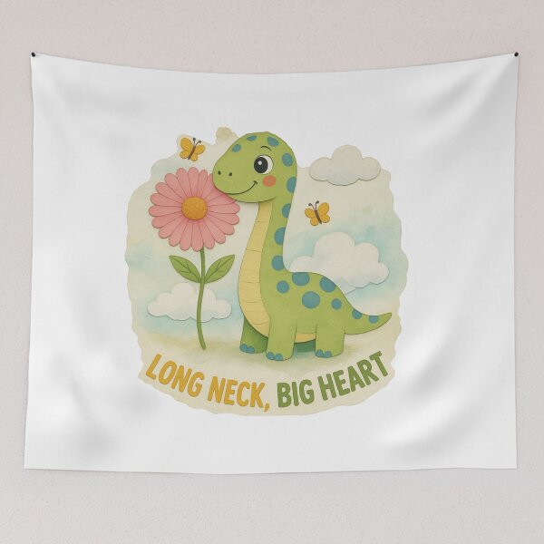 Item preview, )  Cute Long Neck Dinosaur – “Long Neck, Big Heart” green Dino Cartoon Illustration designed and sold by JessLamunn89.