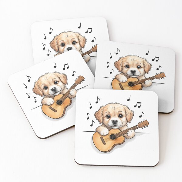 Item preview, Puppy Playing Acoustic Guitar with Musical Notes designed and sold by Artdrop62.