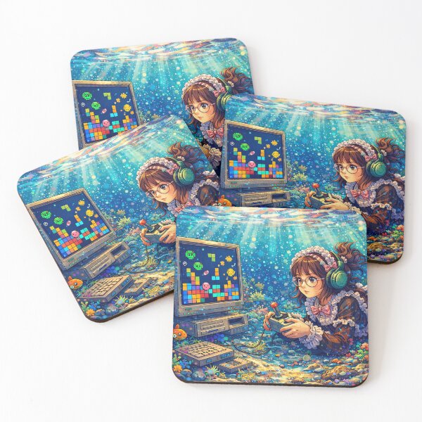 Item preview, Anime Girl Playing Retro Platform Game Underwater designed and sold by M-Y-A-R-T-.