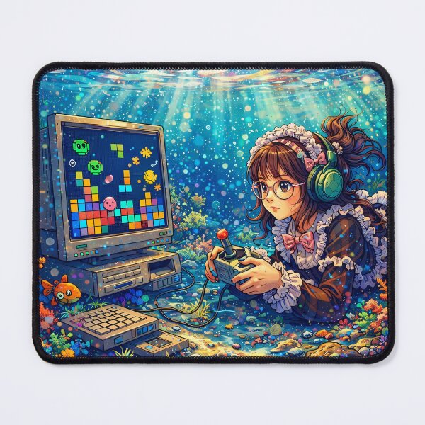 Item preview, Anime Girl Playing Retro Platform Game Underwater designed and sold by M-Y-A-R-T-.