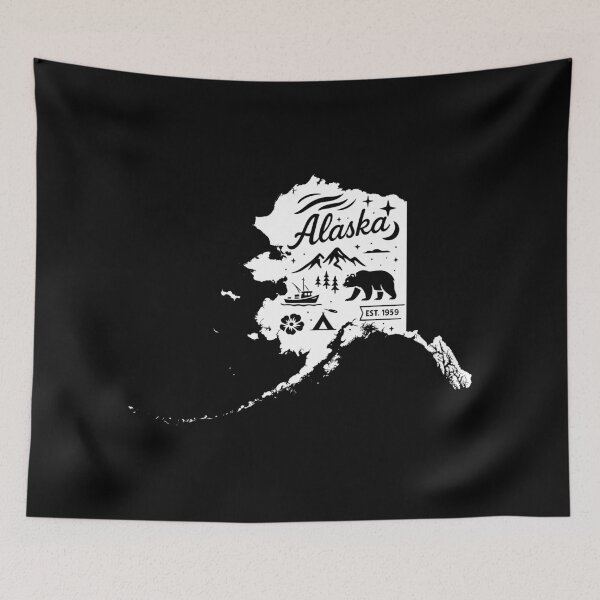 Item preview, Alaska State Vintage Bear Mountains Aurora Camping Retro Wildlife Art designed and sold by Sunflo67.