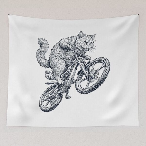 Item preview, Vintage Selkirk Rex Cat Riding Bicycle Cycling Bike Kitten Lover designed and sold by TerryConnells.