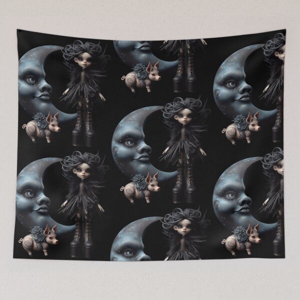 Item preview, Spooky Gothic Lolita Doll and Swirl Pattern Pig designed and sold by LujziWorld.