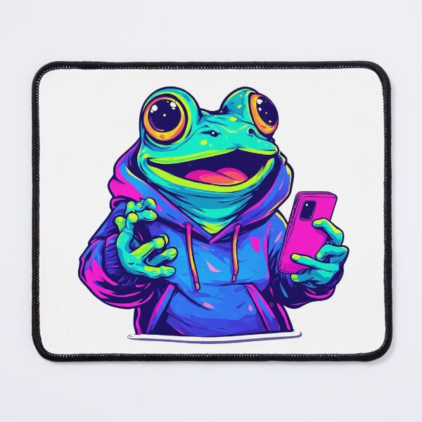 Item preview, ? Excited Frog on Phone in Neon Hoodie | Cartoon Style | Funny Frog Character designed and sold by Aesthicer.