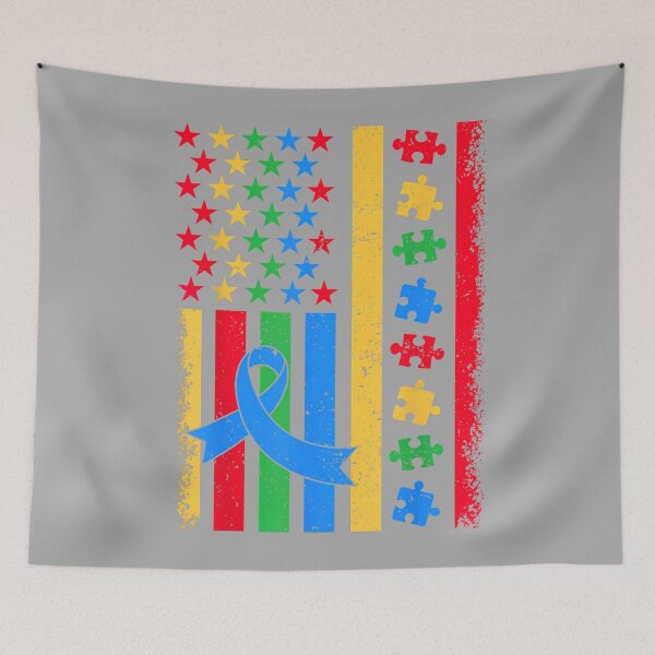 Item preview, Autism Awareness USA Flag Puzzle Ribbon Support Mom Dad Kid designed and sold by KathieFaugh.