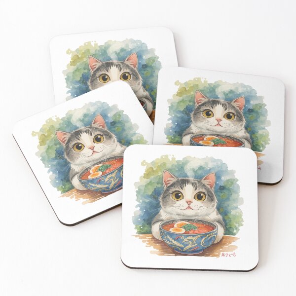 Item preview, Japan Cute Cat Eating Ramen Watercolor Illustration | Kawaii Kitty Noodle Art | Japanese Style Cat Lover Design designed and sold by JessLamunn89.