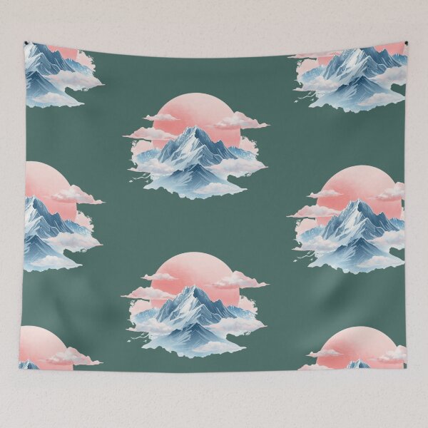Item preview, Pastel Mountain Landscape – Dreamy Nature Illustration with Soft Clouds designed and sold by Art70shop.