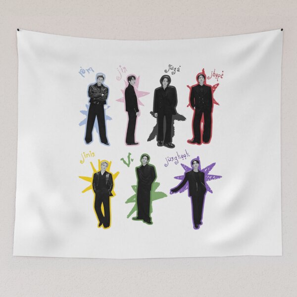 Item preview, BTS OT7 Members Dark Aesthetic Colorful Outlines designed and sold by Mooncreates7.