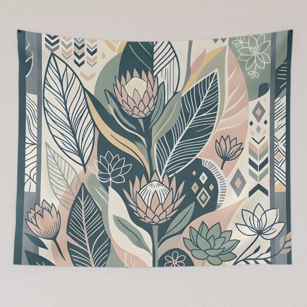 Item preview, Modern Botanical Art Nouveau Floral Pattern in Sage Green and Dusty Rose designed and sold by GreatPeopleMind.