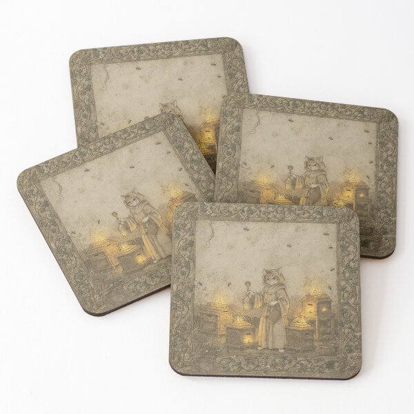 Item preview, Medieval Cat Beekeeper Tending the Hives Manuscript designed and sold by PictorialWhimsy.