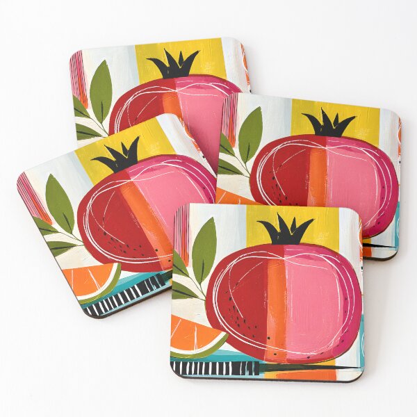 Item preview, Citrus and Pomegranate Kitchen Art Harmony - A Vibrant Still Life in Bold Geometric Color designed and sold by OlfactoART Studio.