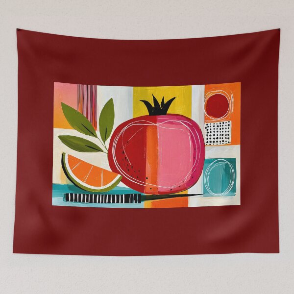 Item preview, Citrus and Pomegranate Kitchen Art Harmony - A Vibrant Still Life in Bold Geometric Color designed and sold by OlfactoART Studio.
