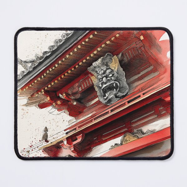Item preview, Japanese Temple Gate Watercolor Print, Niomon Guardian Lion Wall Art designed and sold by JPrintsInc.