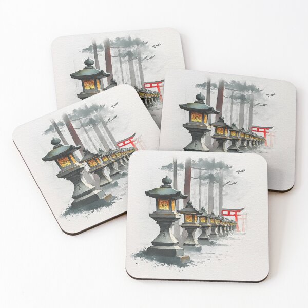 Item preview, Japanese Stone Lantern Watercolor Print, Kasuga Shrine Pathway Wall Art designed and sold by JPrintsInc.