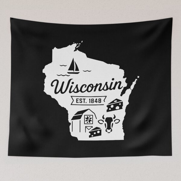 Item preview, Wisconsin Vintage Cheese Cow Barn Sailboat Retro State Art designed and sold by Sunflo67.