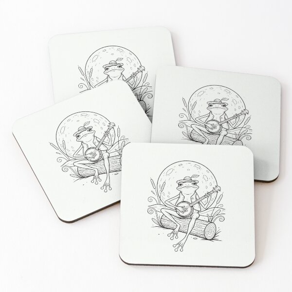 Item preview, Frog Playing Banjo Line Art Full Moon Cottagecore designed and sold by PixelQ.