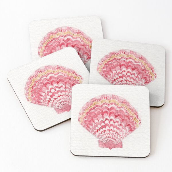 Item preview, watercolor of a pink scallop shell designed and sold by KPierceArt.