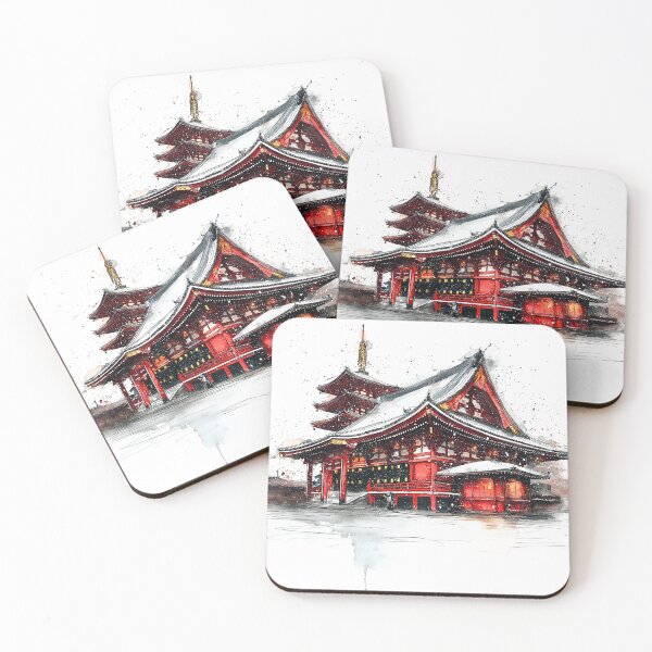 Item preview, Senso-ji Temple Snow Watercolor Print, Tokyo Winter Wall Art designed and sold by JPrintsInc.