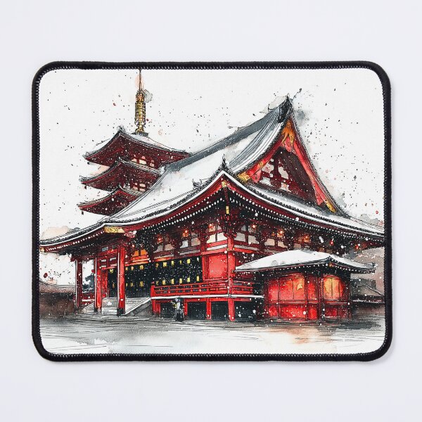 Item preview, Senso-ji Temple Snow Watercolor Print, Tokyo Winter Wall Art designed and sold by JPrintsInc.