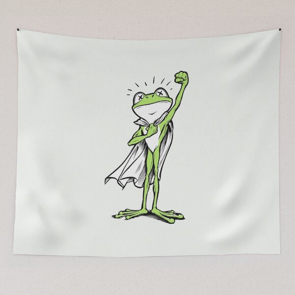 Item preview, Superhero Frog Cartoon Funny Green Cape Mascot designed and sold by PixelQ.