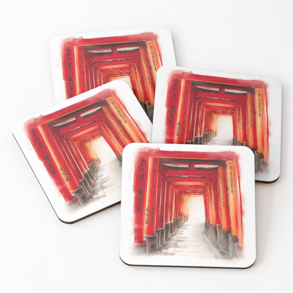 Item preview, Fushimi Inari Torii Gate Watercolor Print, Japanese Shrine Tunnel Wall Art designed and sold by JPrintsInc.