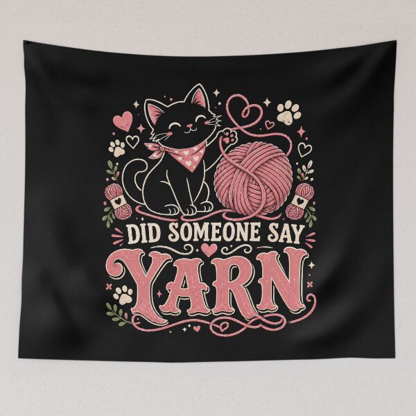 Item preview, Did Someone Say Yarn Cute Black Cat Knitting Crochet Lover  designed and sold by THREE LITTLE BEANS.