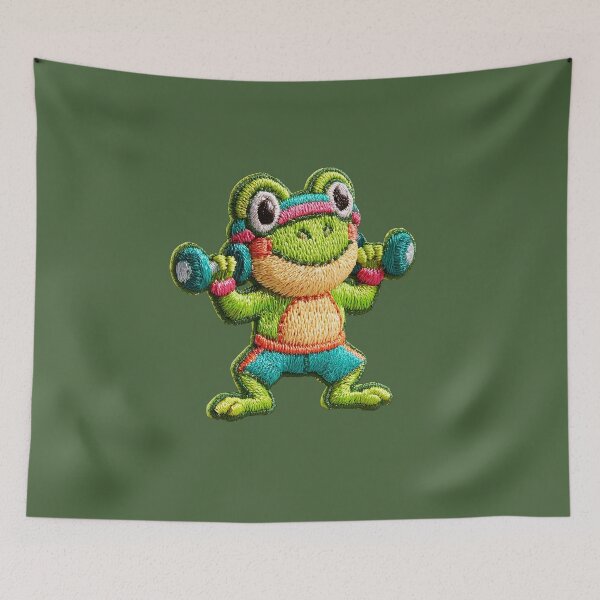 Item preview, Cute Weightlifting Frog Patch designed and sold by MegaNovaArt.