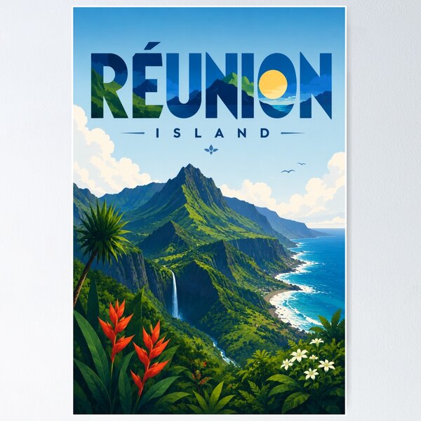 Item preview, Réunion Island Indian Ocean Volcanic Peaks and Coastline designed and sold by Aryabek.