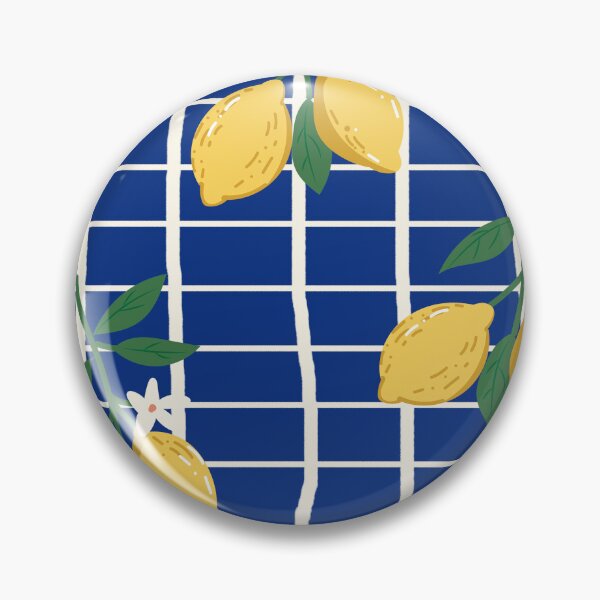 Item preview, Rustic Lemon Branch Pattern – Blue Background with White Stripes designed and sold by EmeraldeaArt.