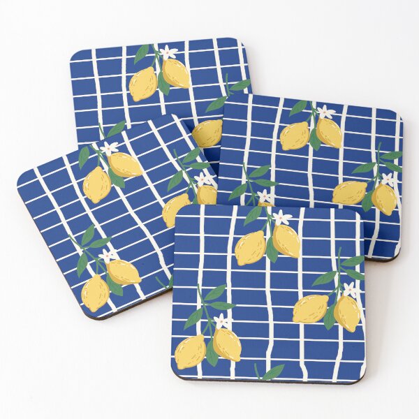 Item preview, Rustic Lemon Branch Pattern – Blue Background with White Stripes designed and sold by EmeraldeaArt.