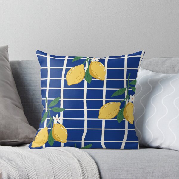 Item preview, Rustic Lemon Branch Pattern – Blue Background with White Stripes designed and sold by EmeraldeaArt.