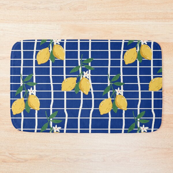Item preview, Rustic Lemon Branch Pattern – Blue Background with White Stripes designed and sold by EmeraldeaArt.